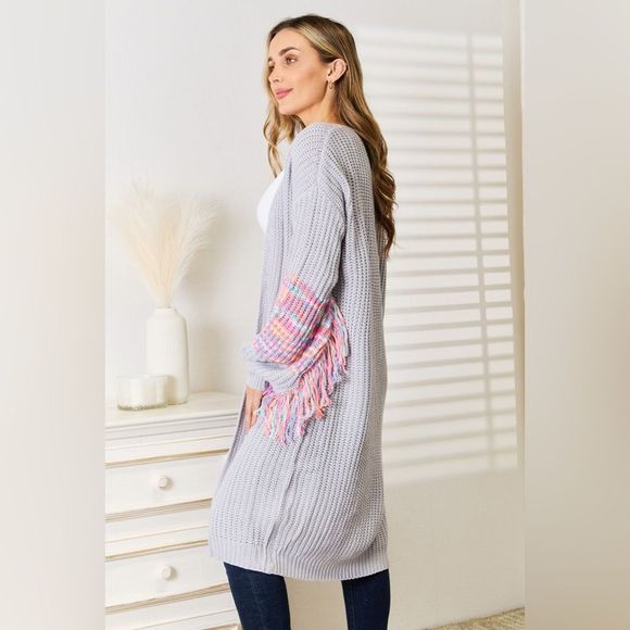 Fringe Sleeve Dropped Shoulder Cardigan main image 0
